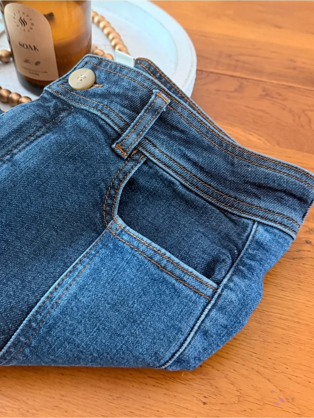 Chelsea And Violet Two Tone Dark Medium Wash Baggy Wide Leg Denim Jeans Size 6